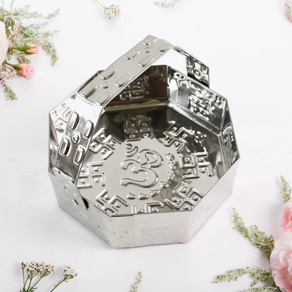 Traditional Stainless Steel Octagon Pooja Basket