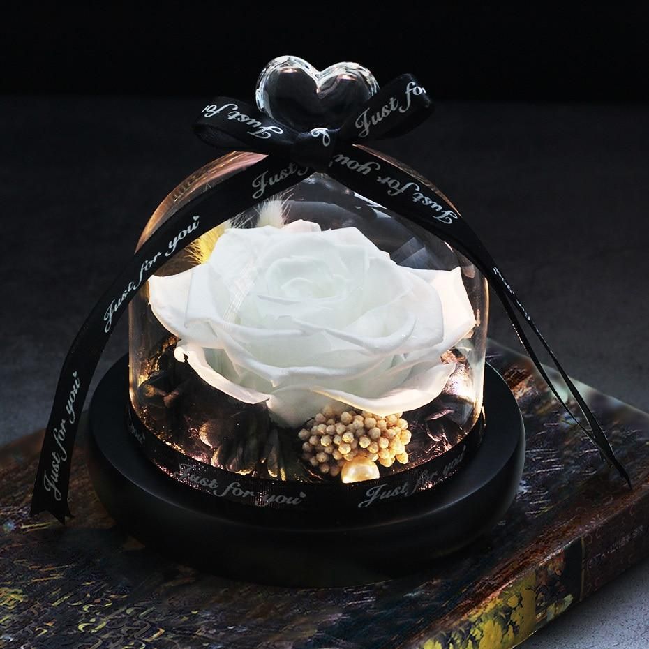 Christmas Dried Flowers Eternal Real Rose Home Decor With LED In Glass