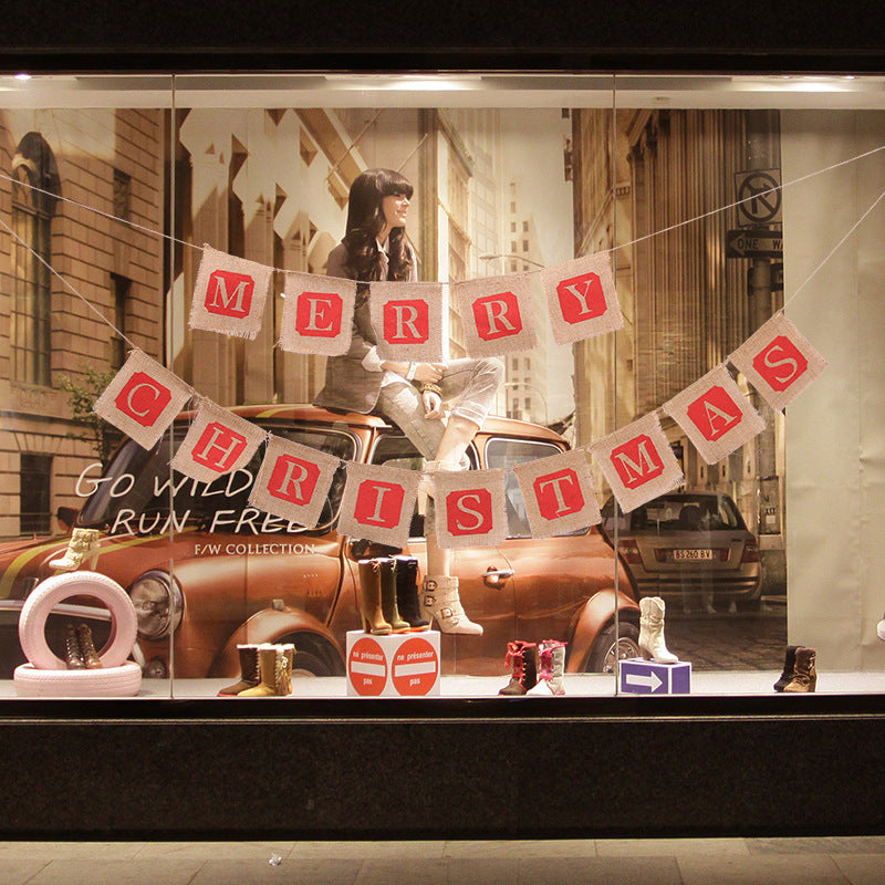 Merry Christmas Sackcloth Flag Christmas Banner Decoration