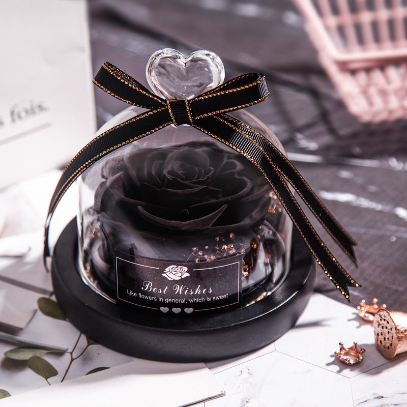 Christmas Dried Flowers Eternal Real Rose Home Decor With LED In Glass