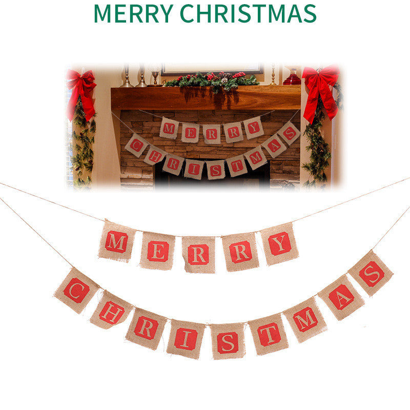 Merry Christmas Sackcloth Flag Christmas Banner Decoration