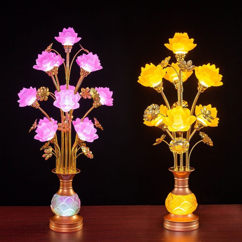 Buddha Worship In Buddhist Hall Colored Glaze LED Lotus Lantern
