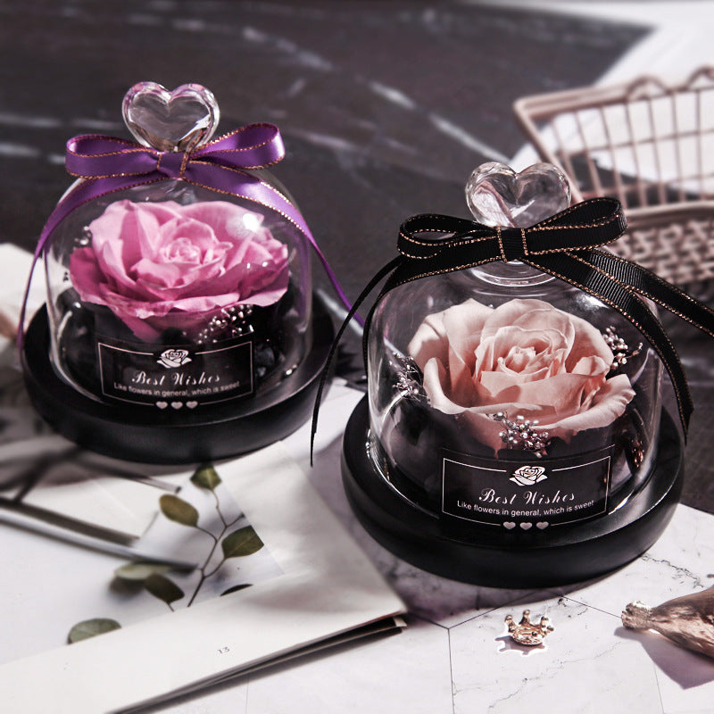 Christmas Dried Flowers Eternal Real Rose Home Decor With LED In Glass