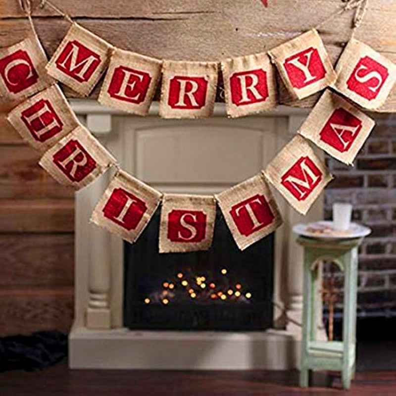 Merry Christmas Sackcloth Flag Christmas Banner Decoration
