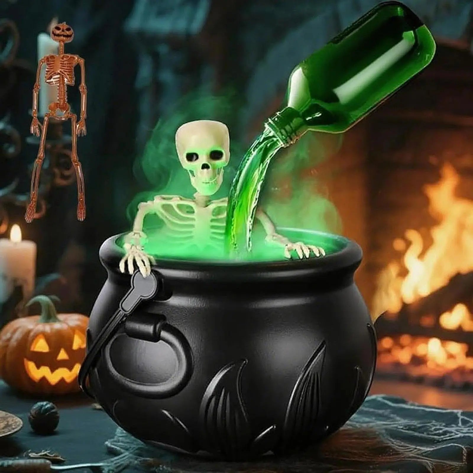 Halloween Witch Cauldron Mist Maker with Lights Indoor Floating Bottle Mist Maker Spooky Horror Holiday Haunted House Pot Prop