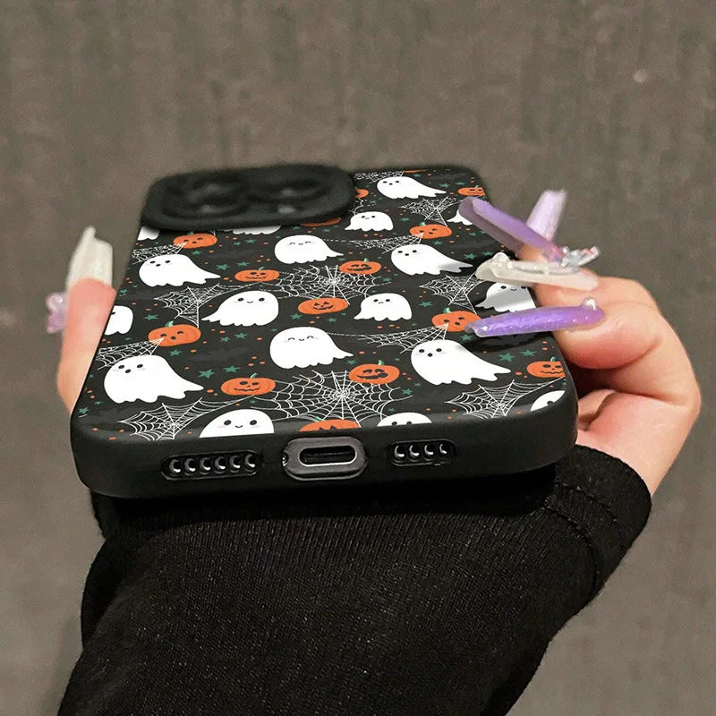 Halloween Pumpkin Ghost Phone Case for iPhone 17/16/15 Pro Waterproof and Shockproof TPU Material Customizable Phone Accessory