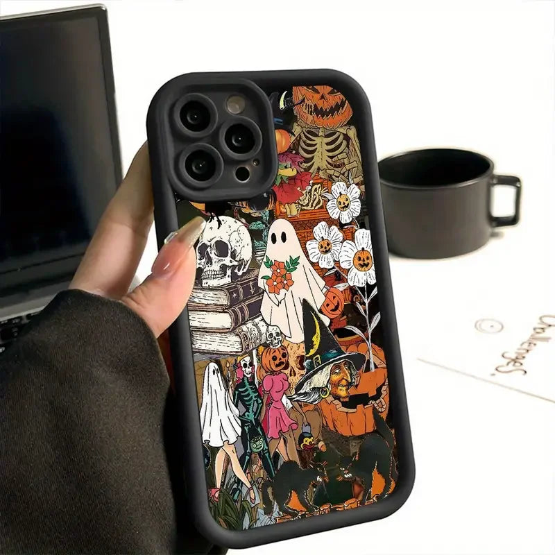 Halloween Pumpkin Ghost Phone Case for iPhone 17/16/15 Pro Waterproof and Shockproof TPU Material Customizable Phone Accessory