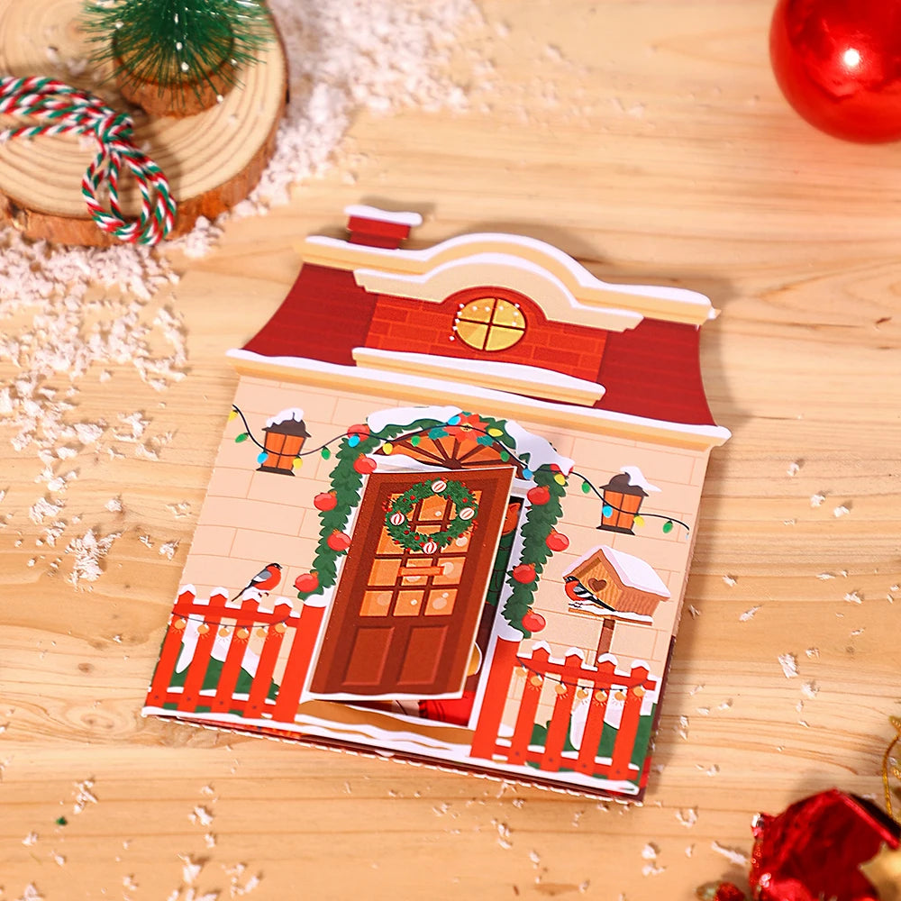 Christmas Tree Greeting Cards Cat Xmas Party Three-dimensional Pop Up Card 3D Postcard With Envelope Holiday Supplies