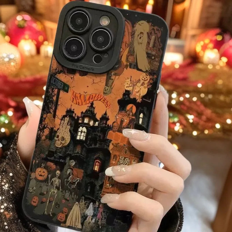 Halloween Pumpkin Ghost Phone Case for iPhone 17/16/15 Pro Waterproof and Shockproof TPU Material Customizable Phone Accessory