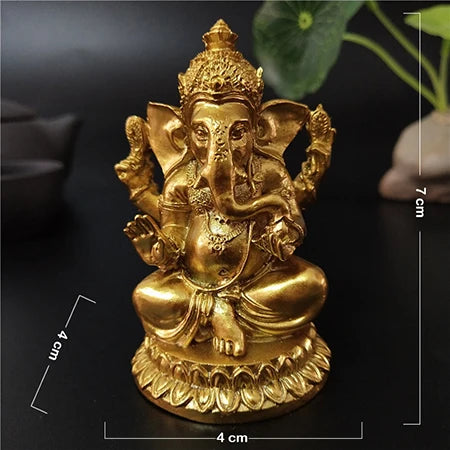 Gold Lord Ganesha Statue Hindu God Sculpture Figurines Resin Home Garden Decoration