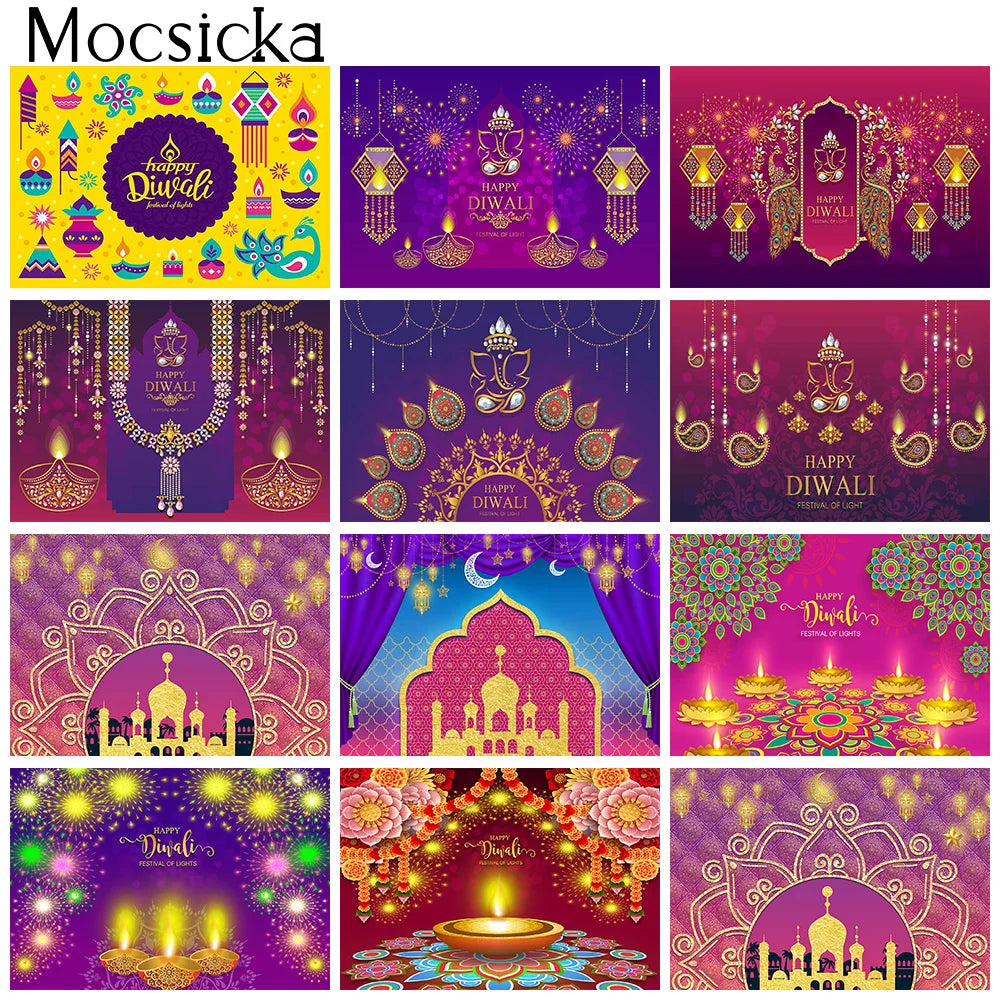 Diwali Festival Photography Backdrop Candle Mural India Diwali Background Lights Laxmi Puja Backdrops Photo Studio