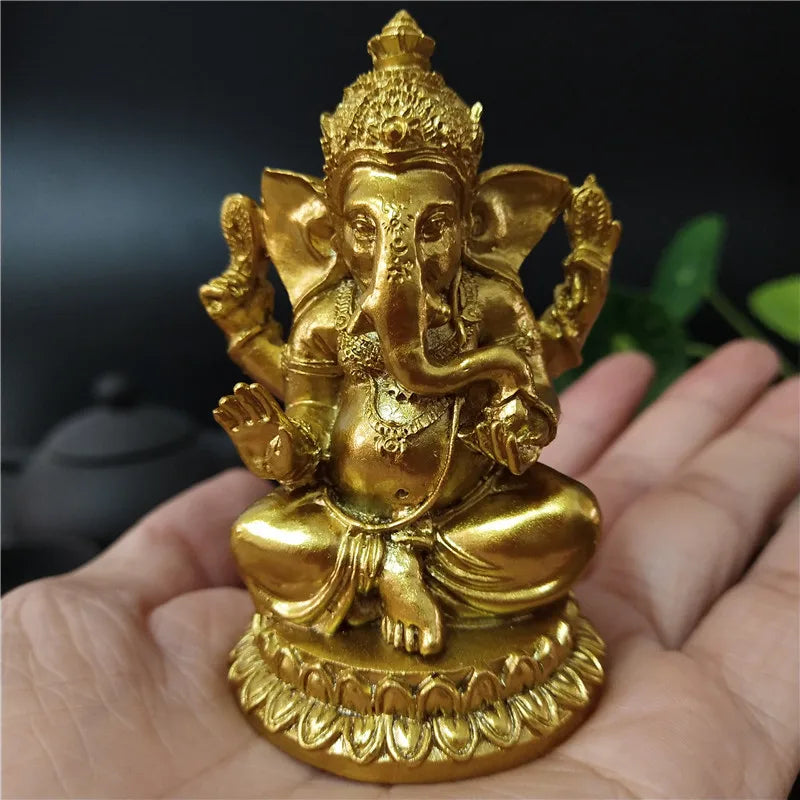 Lord Ganesha Gold Statue God Sculpture Home Garden Decoration