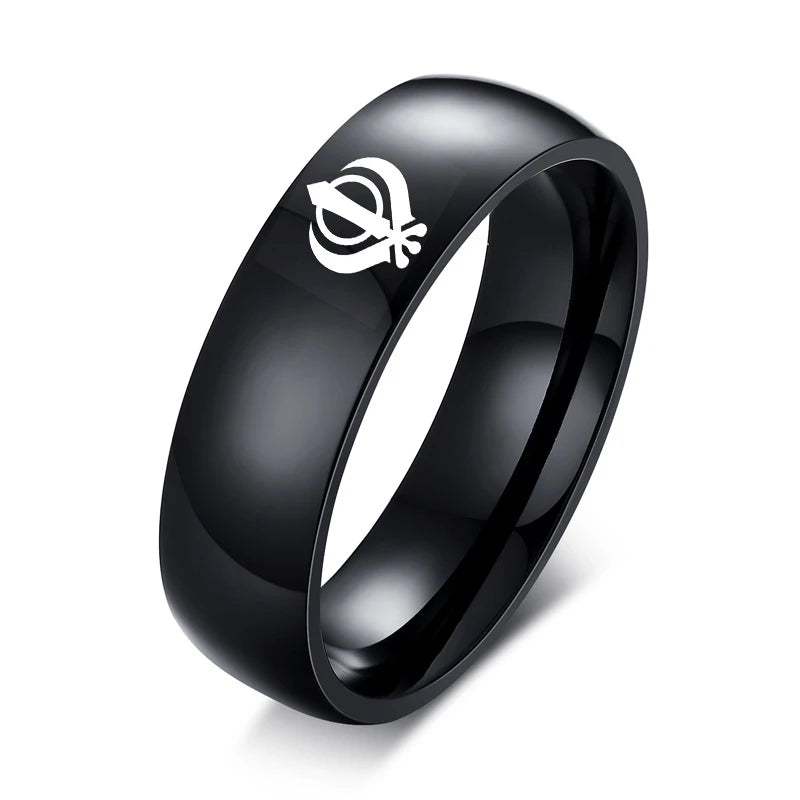 India Sikhism Rings Men Hinduism Customized Sikh Symbol Stainless Steel Signet Band Ring Religious Jewelry