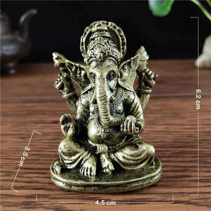 Gold Lord Ganesha Statue Hindu God Sculpture Figurines Resin Home Garden Decoration