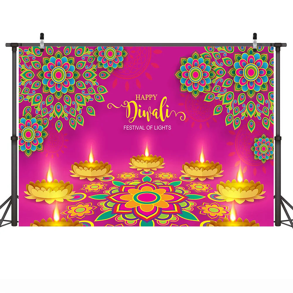 Diwali Festival Photography Backdrop Candle Mural India Diwali Background Lights Laxmi Puja Backdrops Photo Studio