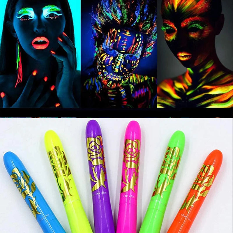 Creative Cool Halloween Glow In The Dark Face Black Light Paint Uv Neon Face Body Paint Crayon Kit Fluorescent Makeup Marker