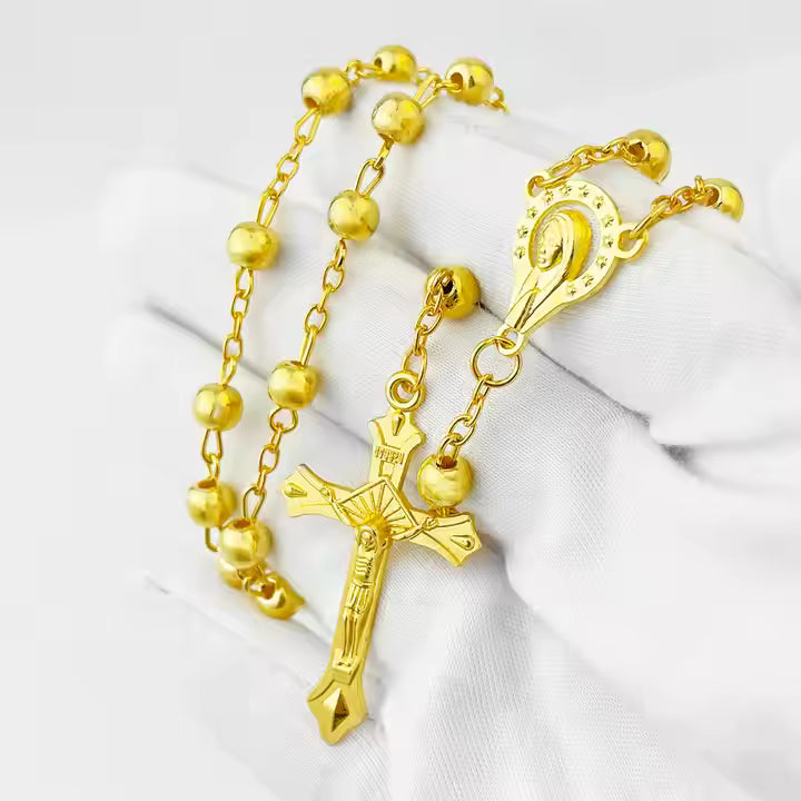 Prayer Beads Stainless Steel Gold Plated Virgin Mary Pendant
