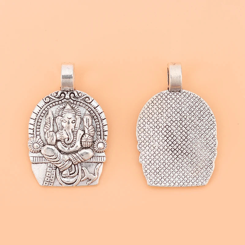 Ganesha God of Beginnings Amulet Charms Pendants For Necklace Jewelry Findings 38x24mm