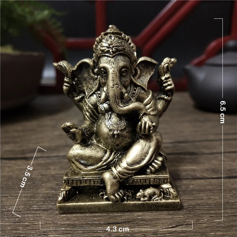Gold Lord Ganesha Statue Hindu God Sculpture Figurines Resin Home Garden Decoration