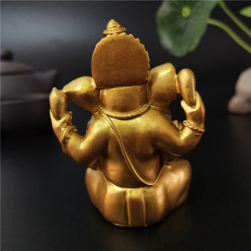 Lord Ganesha Gold Statue God Sculpture Home Garden Decoration