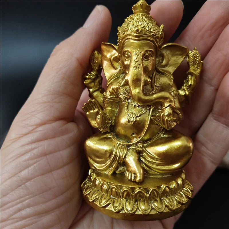 Lord Ganesha Gold Statue God Sculpture Home Garden Decoration