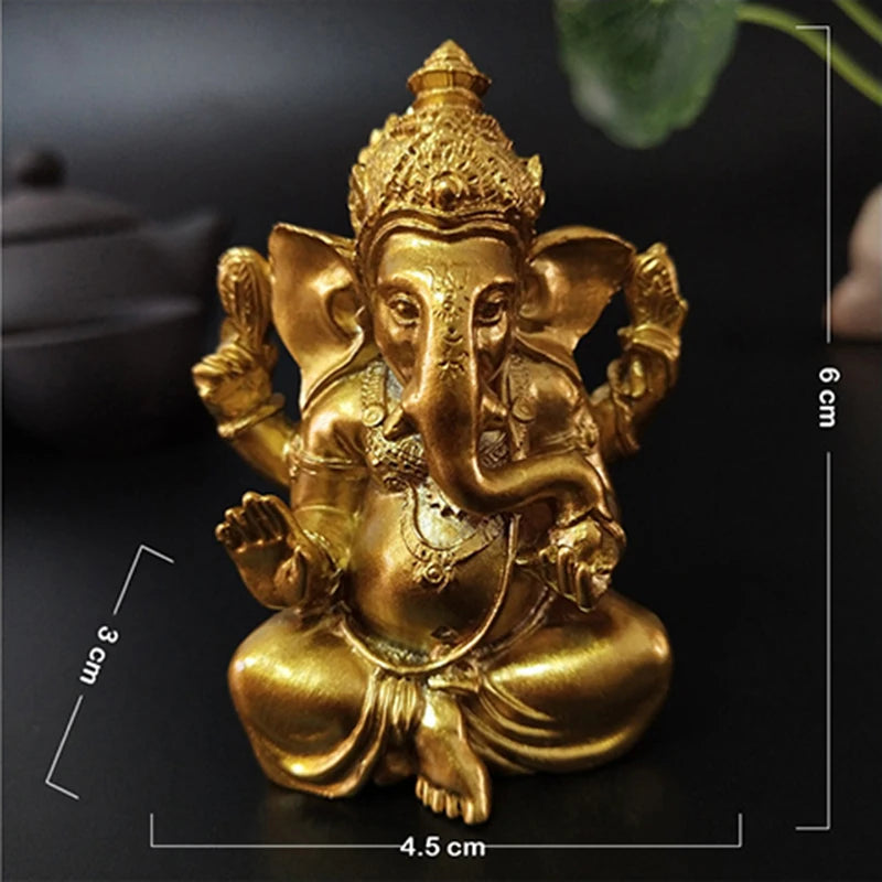 Lord Ganesha Gold Statue God Sculpture Home Garden Decoration