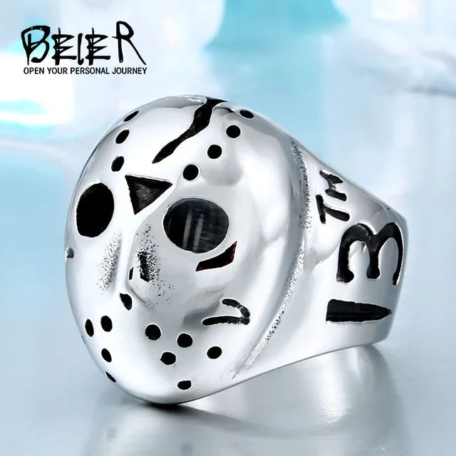 Beier new store 316L Stainless Steel Jason Halloween Party Men's Rings Cool Hockey High Quality Jewelry LLBR8-052R
