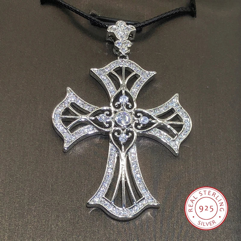 Luxury Cross Pendant AAAAA Cz Chain 925 Sterling Silver Cross Pendant Necklace For Women Men Party Wedding Jewelry Gift