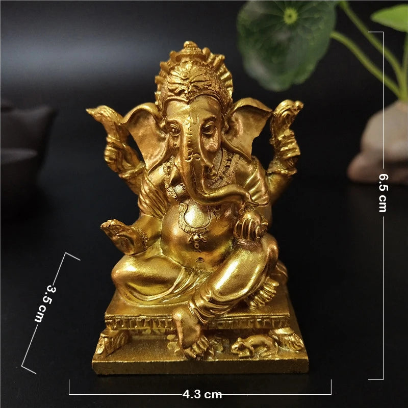 Gold Lord Ganesha Statue Hindu God Sculpture Figurines Resin Home Garden Decoration
