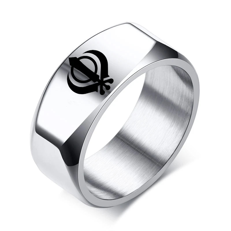 India Sikhism Rings Men Hinduism Customized Sikh Symbol Stainless Steel Signet Band Ring Religious Jewelry