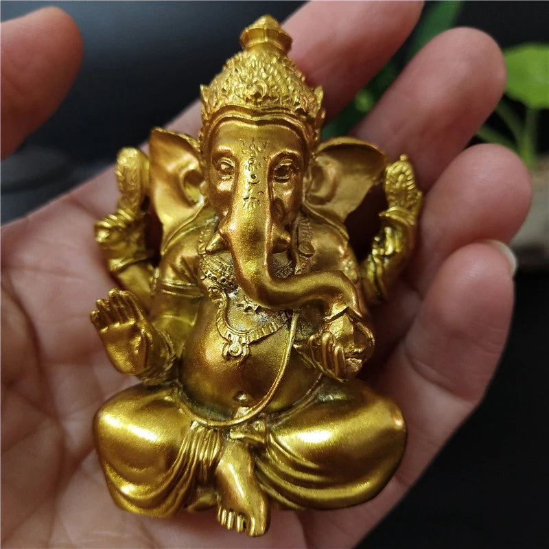 Lord Ganesha Gold Statue God Sculpture Home Garden Decoration