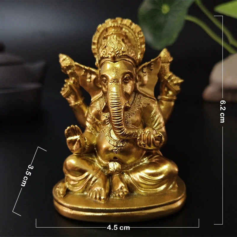 Gold Lord Ganesha Statue Hindu God Sculpture Figurines Resin Home Garden Decoration