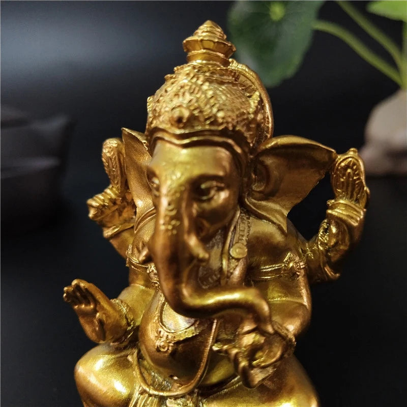 Lord Ganesha Gold Statue God Sculpture Home Garden Decoration