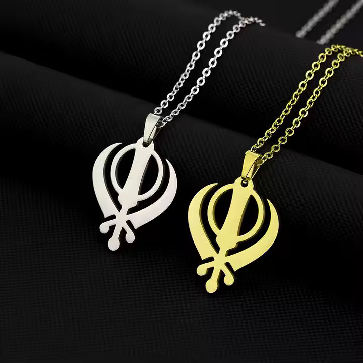 Retro Religious Stainless Steel Glossy Sikh Necklace