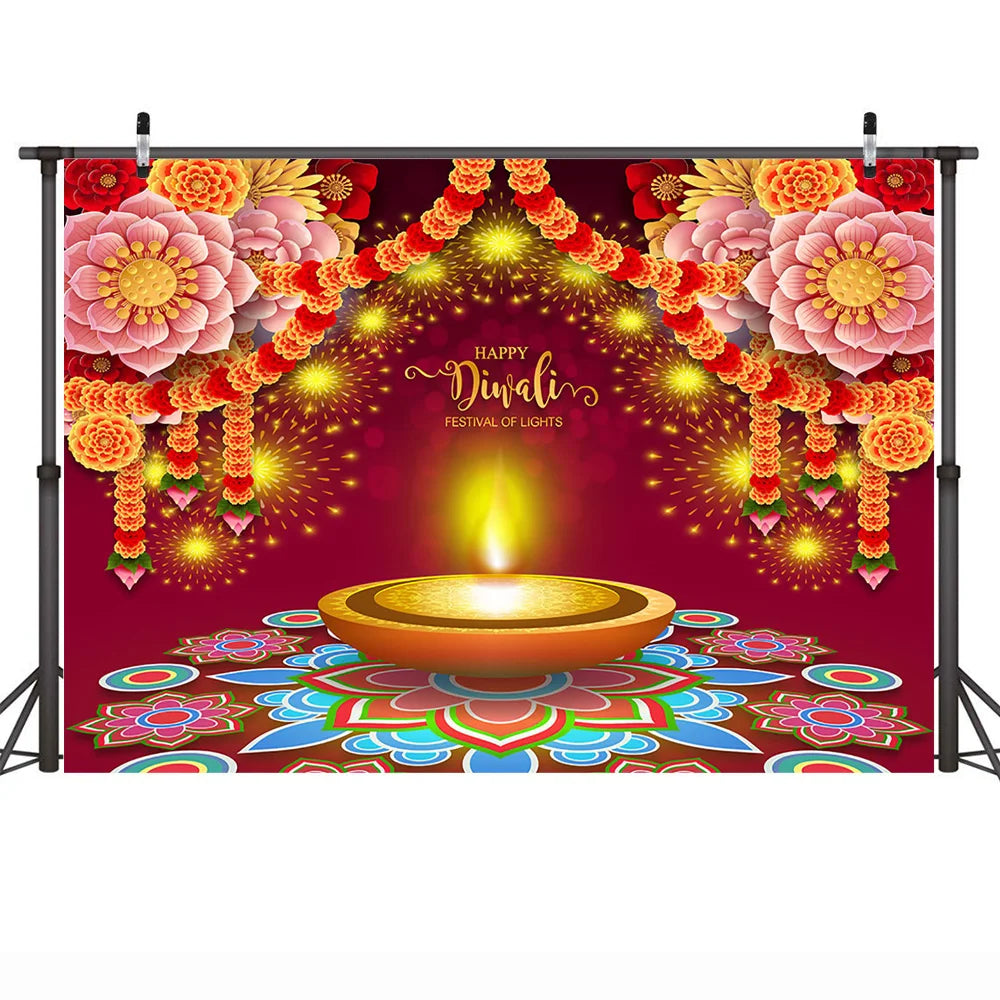 Diwali Festival Photography Backdrop Candle Mural India Diwali Background Lights Laxmi Puja Backdrops Photo Studio