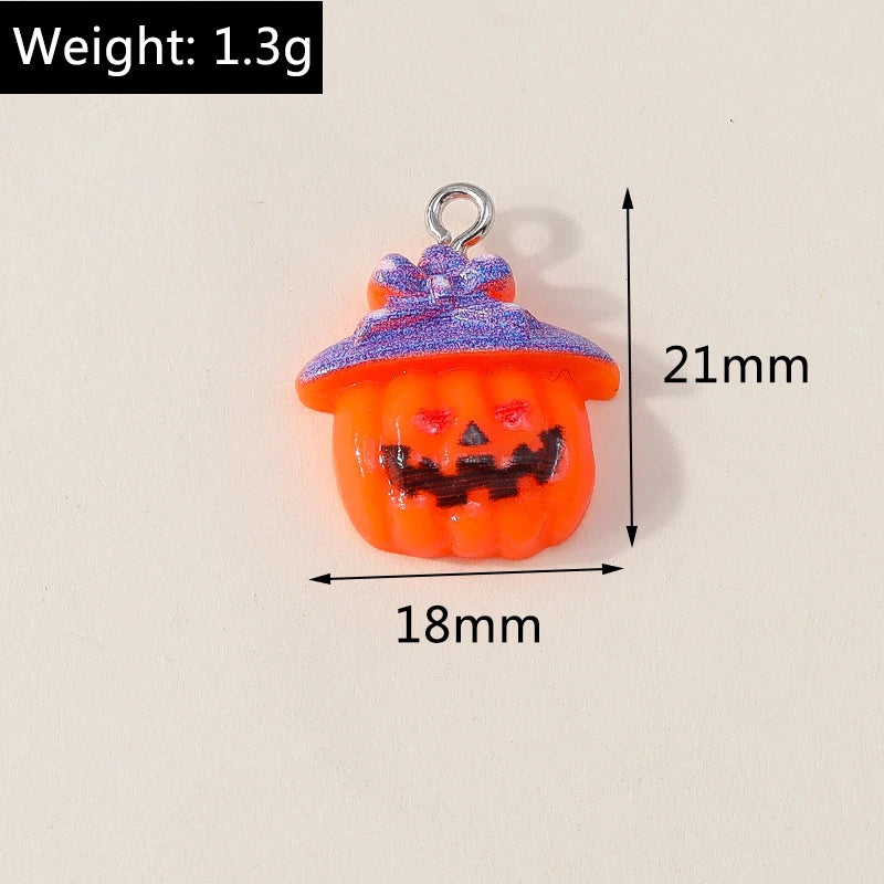 Leslie 10Pcs New Resin Halloween Charms Kawaii Cat Spider Castle Ghost Pumpkin Charms Pendants Decor DIY Earring Jewelry Making