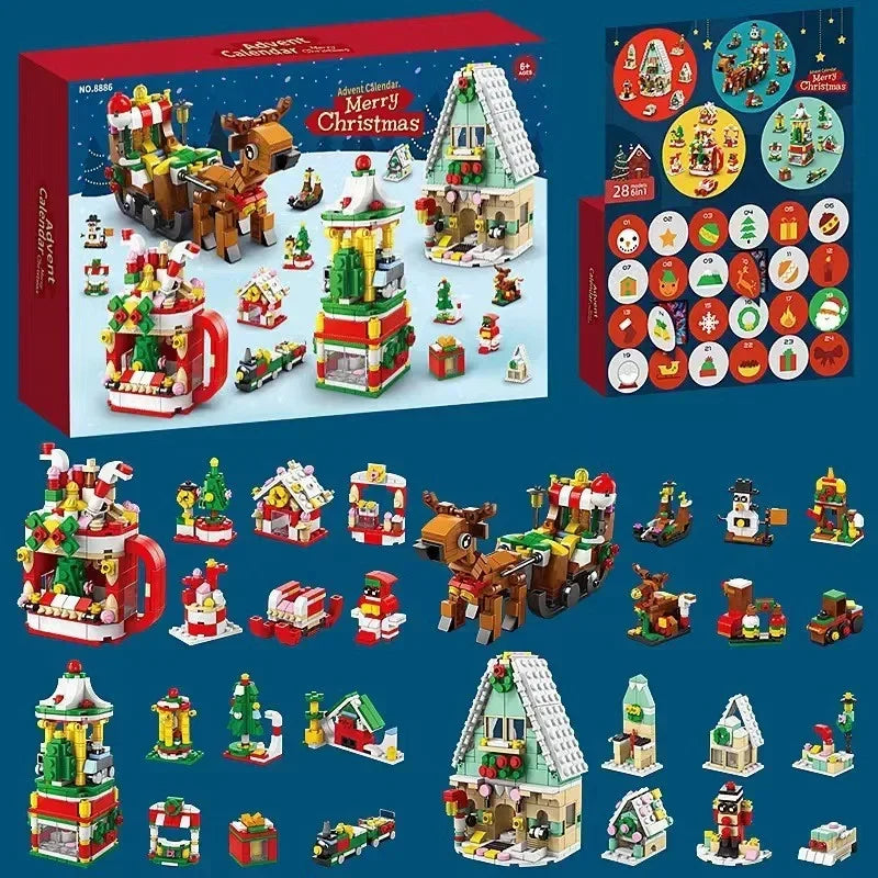 Christmas Advent Calendar Gift Box DIY Christmas Train Jesus Bricks Toys 24Days Countdown Calendar Box Surprise Christmas Gift