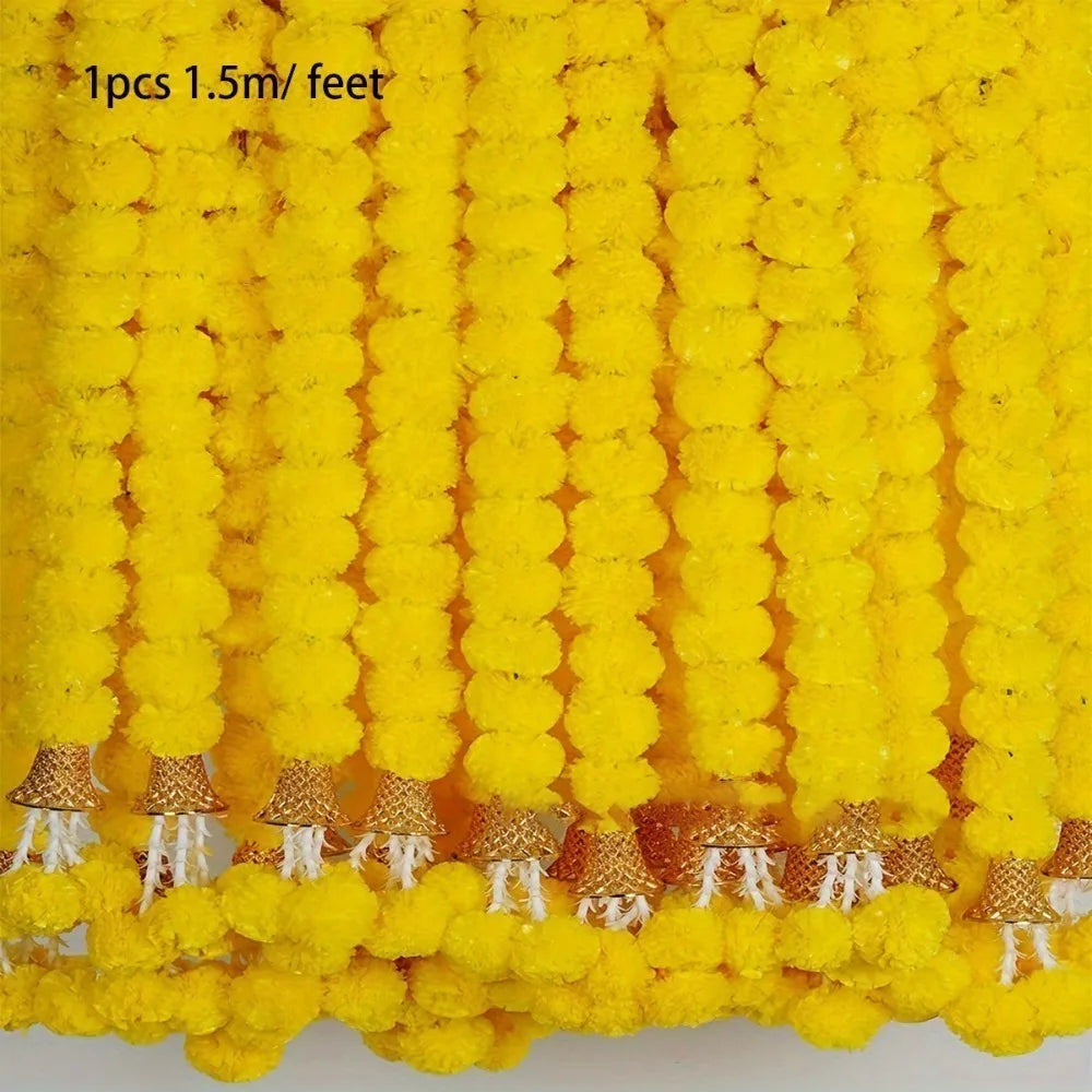 Long Strands Artificial Marigold Garland Pooja Diwali Fiesta Indian Décor Marigold Flower Garlands Reusable Events Decor