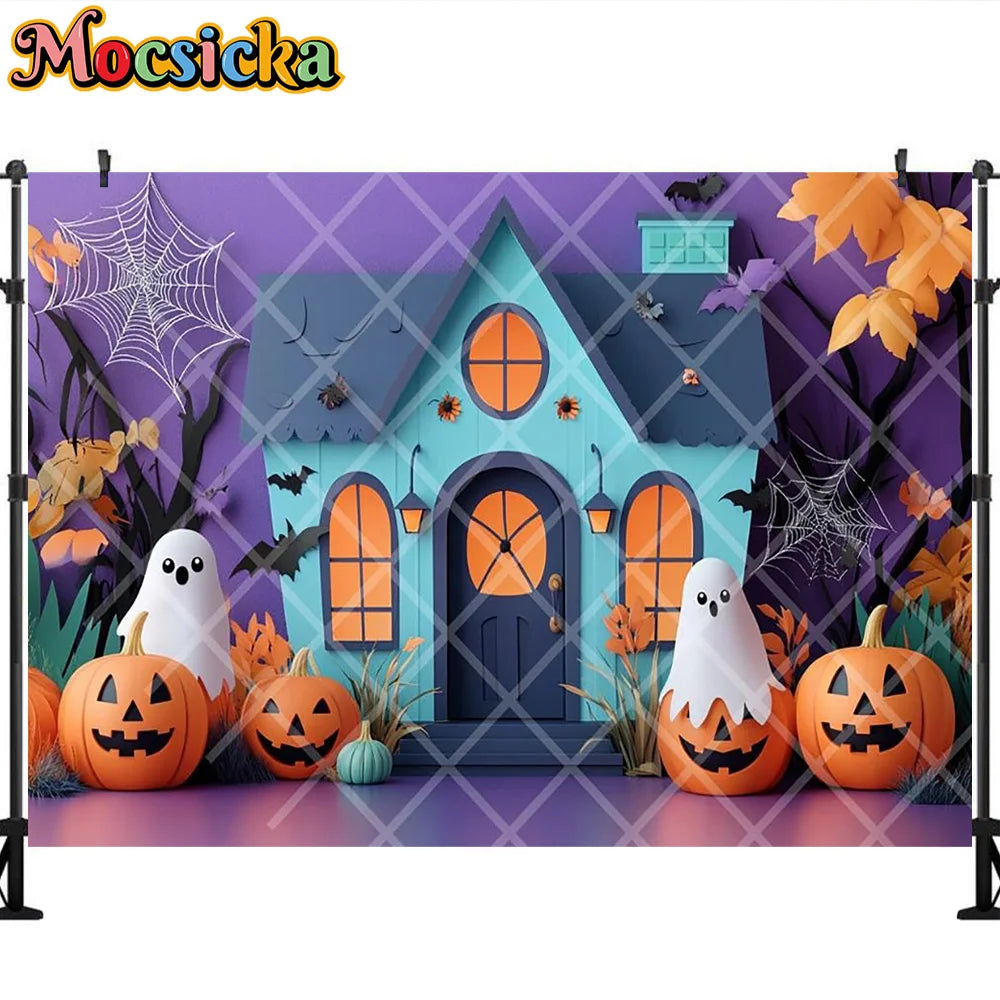 Mocsicka Photography Backdrop Halloween White Ghost Pumpkin Decoration Kids Holiday Party Supplies Backgrounds For Photographs