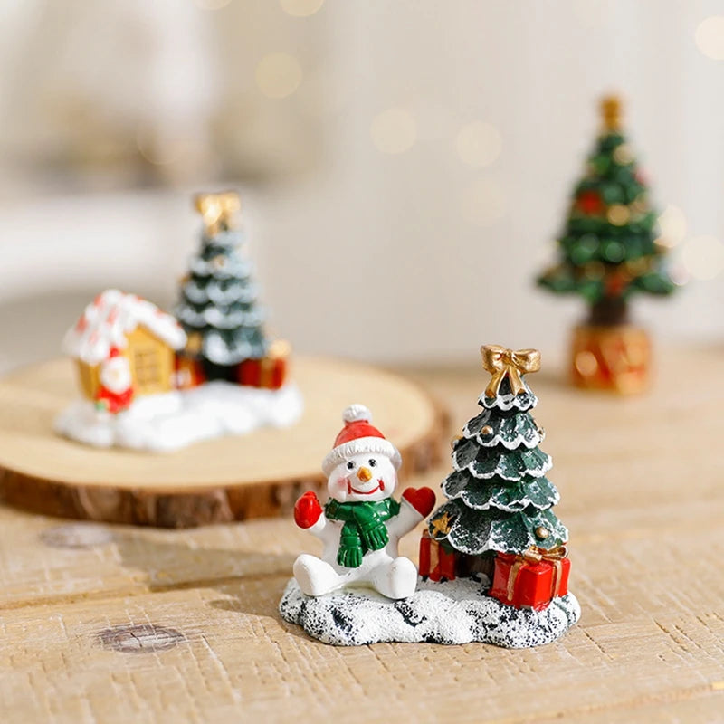 Christmas Village Resin Figurines House Micro Landscape Merry Christmas Home Table Ornaments New Year Holiday Decoration Gifts