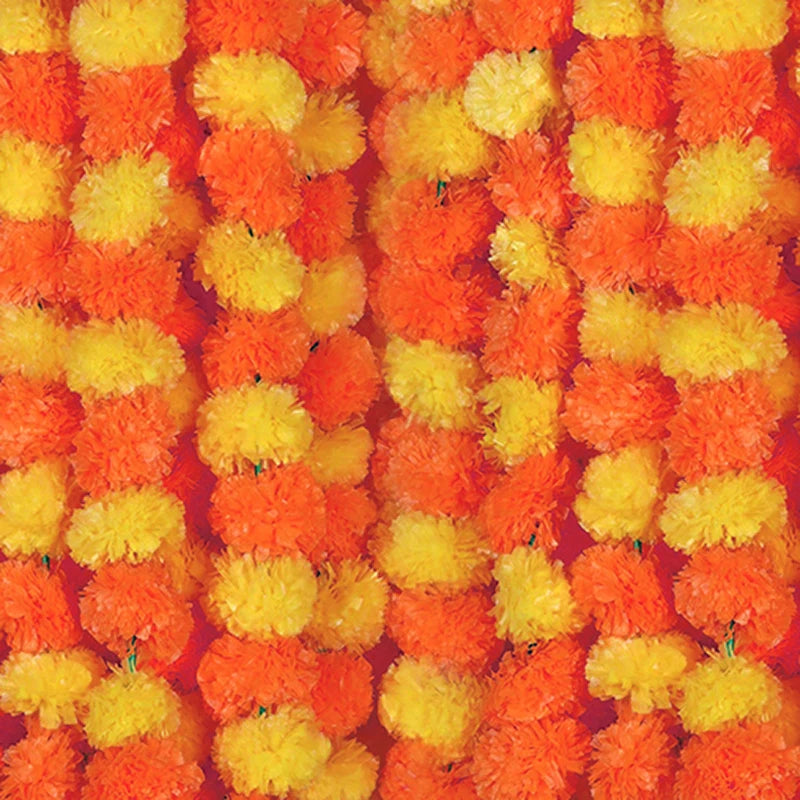 5-50pcs Marigold Flower Garland For Decoration 5 ft Artificial Flowers Mexican Diwali Indian Wedding Party Pooja Day of The Dead