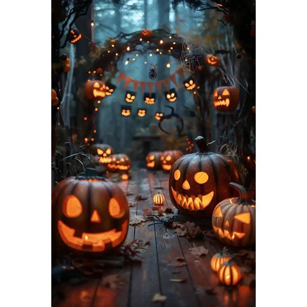 Halloween Night Background Photography Horror Haunted House Pumpkin Lantern Black Stone Road Backdrop Kids Holiday Party Studio