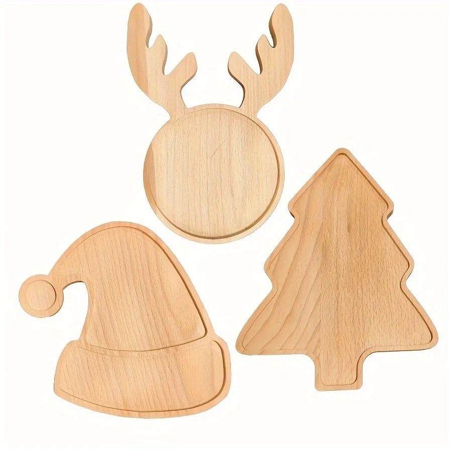 Christmas Charm Wooden appetizers, snacks, desserts and sweets, festive reindeer, tree and hat patterns, home decor