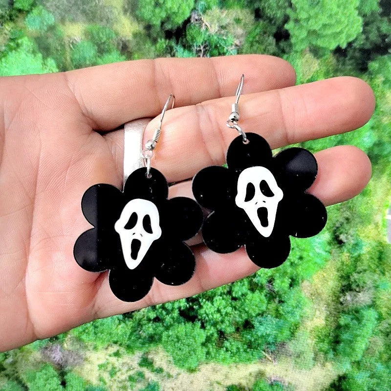 New Skeleton Pumpkins Halloween Earrings Women Hallowmas Costume Cosplay Skull Heart Axe Black Bat Acrylic Drop Earring