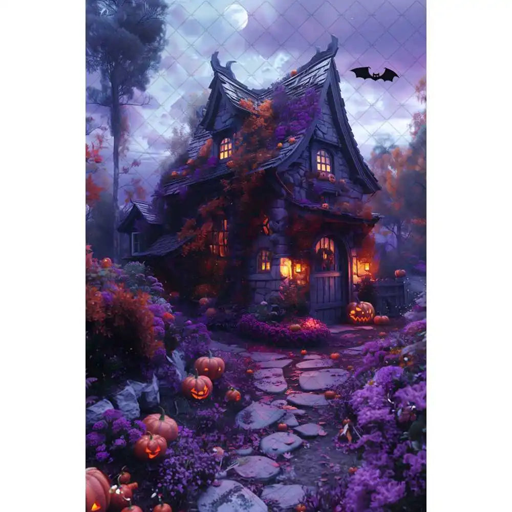 Halloween Night Background Photography Horror Haunted House Pumpkin Lantern Black Stone Road Backdrop Kids Holiday Party Studio
