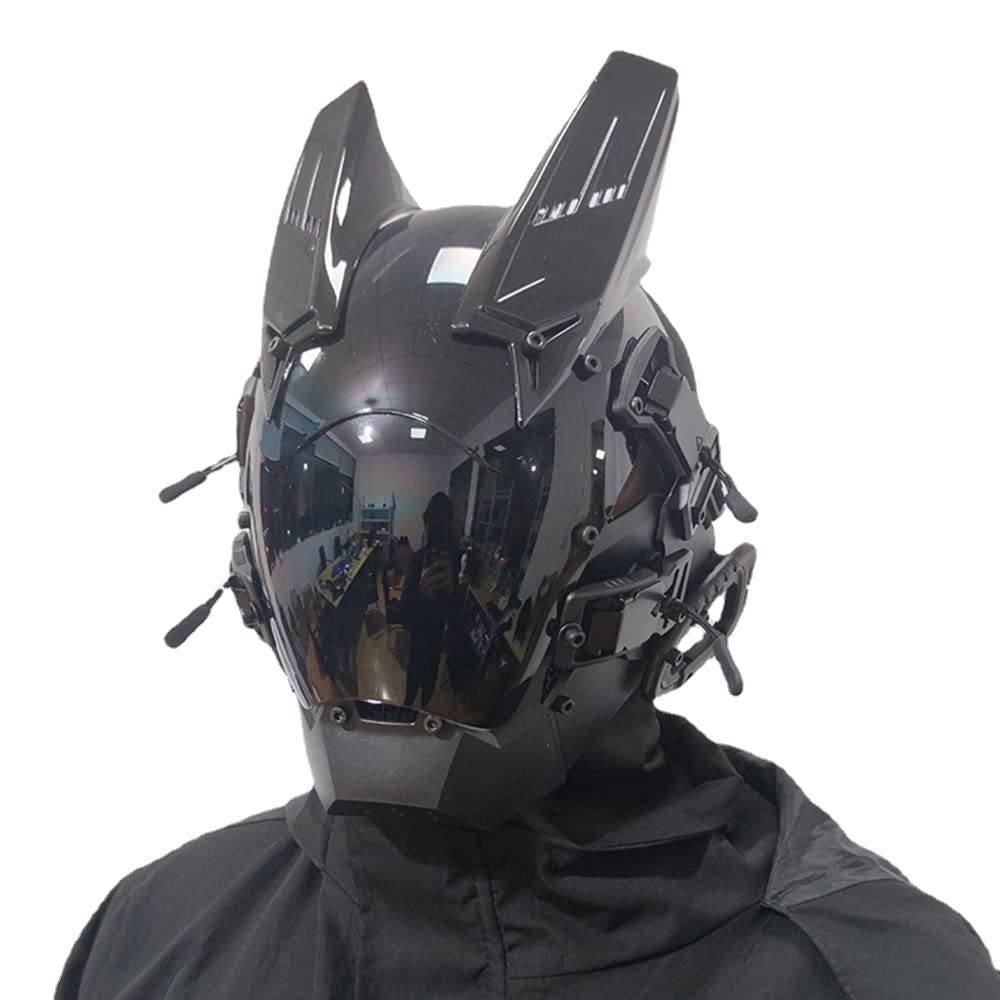 JAUPTO Punk Mask Cosplay for Men, Cosplay Samurai Horns Masks Black Mask Halloween Party Coolplay Gifts