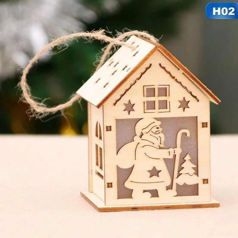 Christmas LED Light Wooden House Luminous Cabin Merry Christmas Decorations for Home DIY Xmas Tree Ornaments Kids Gifts New Year