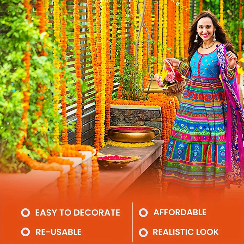 1pc Marigold Flower Artificial Garland For Diwali Pooja Mexican Party Fiesta Day Of The Dead Decoration Indian Wedding Supply