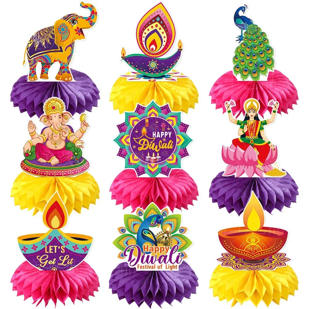 Happy Diwali Party Honey comb Table Decoration Diwali  Peacock Ornaments Happy Festival of Lights Party Decor