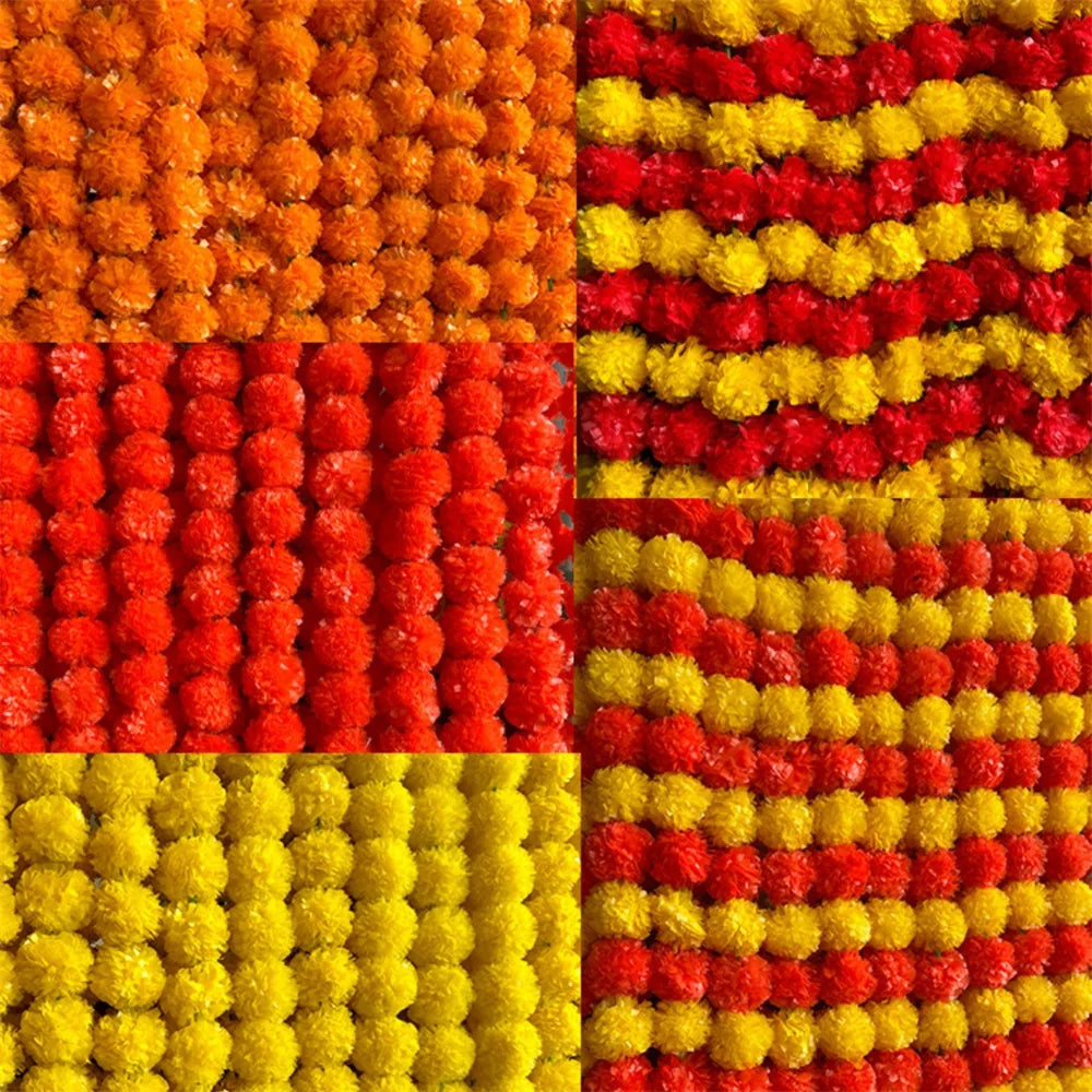 Artificial Marigold Garland For Diwali Wreath Indian Weddings Arch Decorations Garland Halloween Yard Hanging Flower Bar Strips